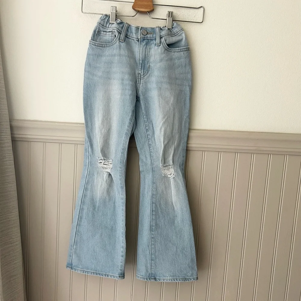 Old Navy Light Blue Kids Distressed Flare Jeans Girls Size 8